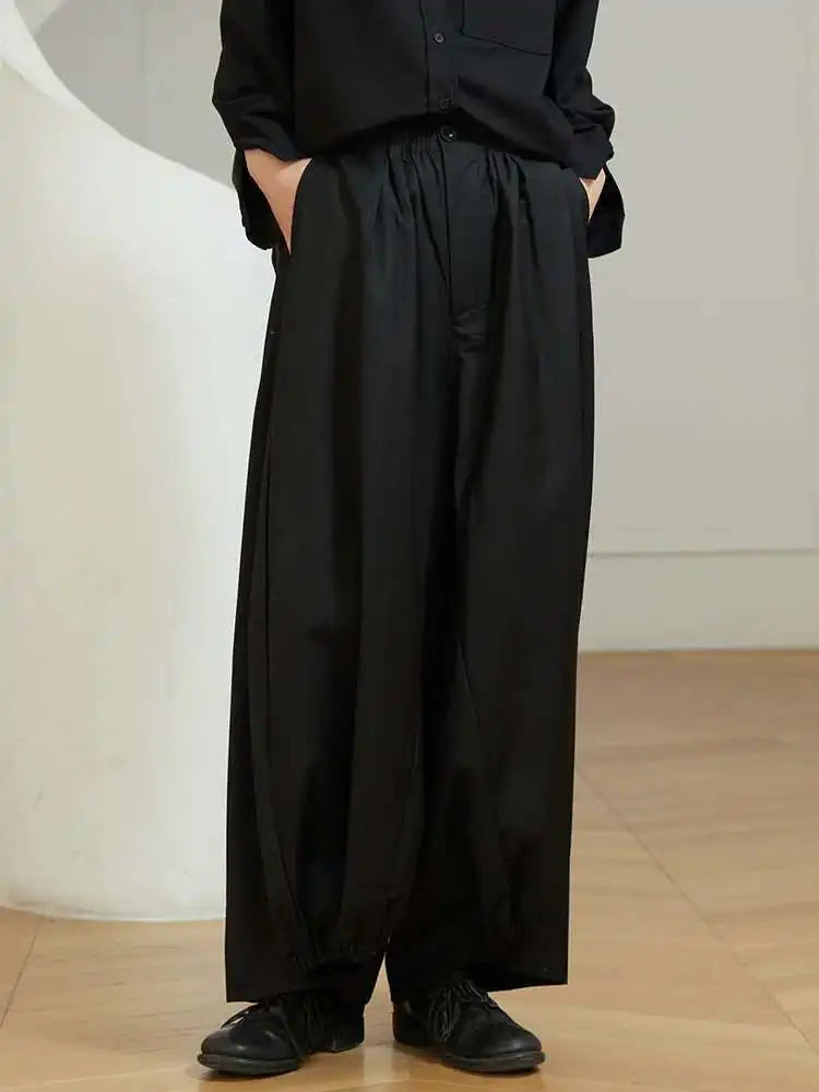 EAM High Waist Two Ways Wear Black Wide Leg Long Pants New Loose Fit Trousers Women Fashion Tide Autumn Spring 2025 1DF3635