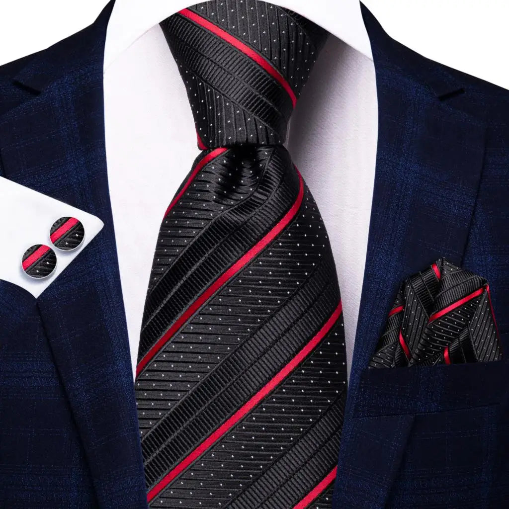 Hi-Tie Designer Red Burgundy Plaid Silk Wedding Tie For Men Handky Cufflink Gift Mens Necktie Fashion Business Party Dropshiping