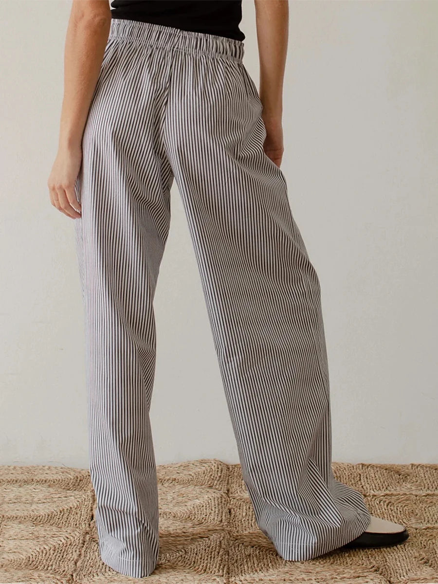 Combhasaki Women Y2K Aesthetic Wide-Leg Pants Stripe Drawstring High Elastic Waist Trousers Spring Fall Retro Sweatpants Bottoms