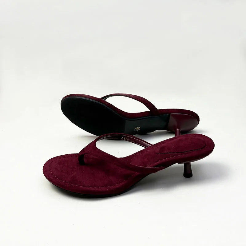 Fashion Round Toe Women Thin Heels Slippers Slides Female Flip flops Sandals Spring Summer Ladies Heeled Slippers Shoes Pumps