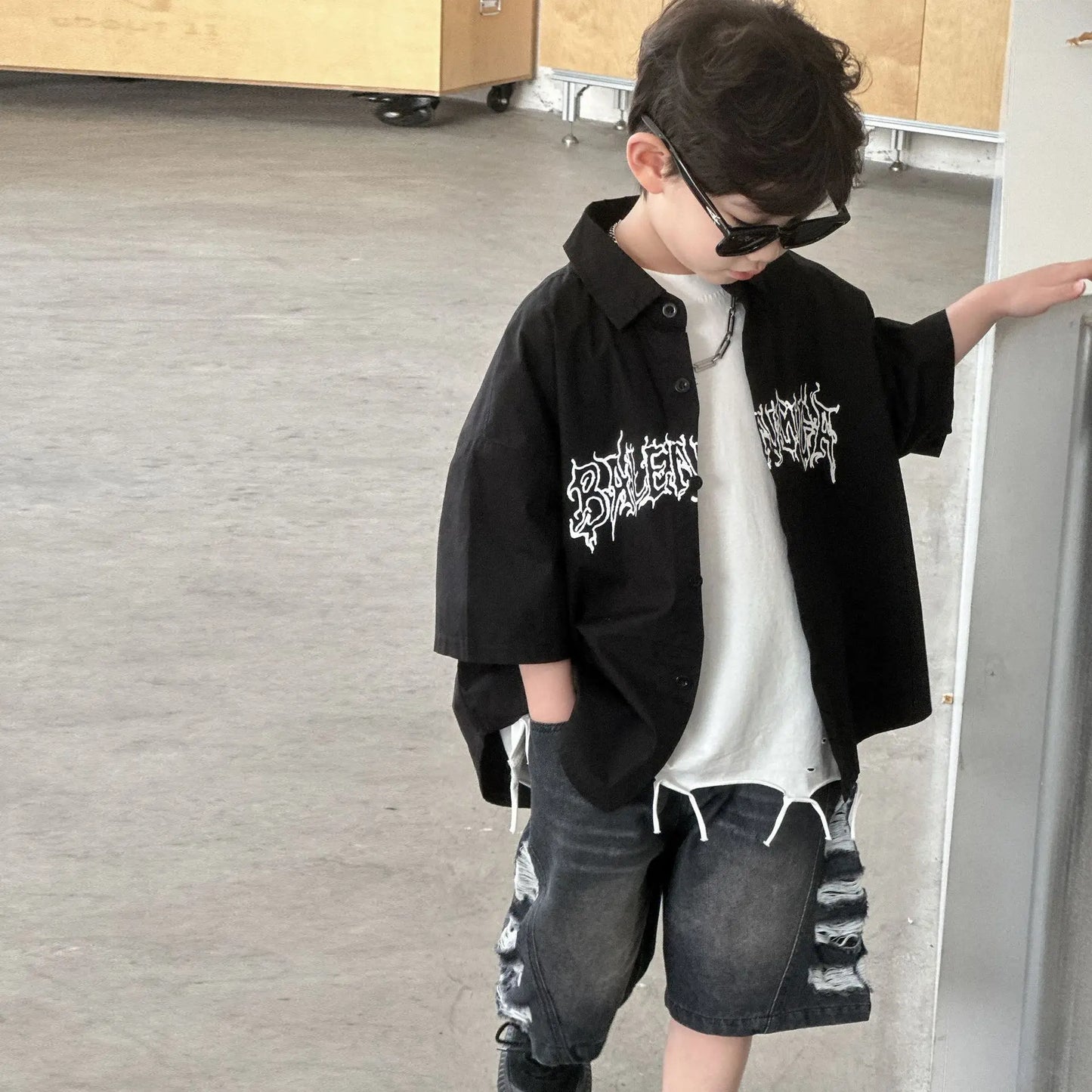 Boys' Summer Short Sleeved Shirt 2025 New Children's Summer Clothing Boys' Children's Clothing Trendy Brand Style