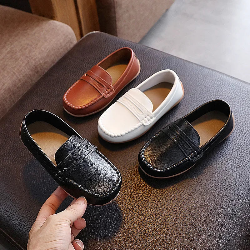 2025 Boys' Slip-On Oxford Loafers Spring Autumn Soft PU Leather Toddler Shoes Black White School Uniform Shoes for Kids