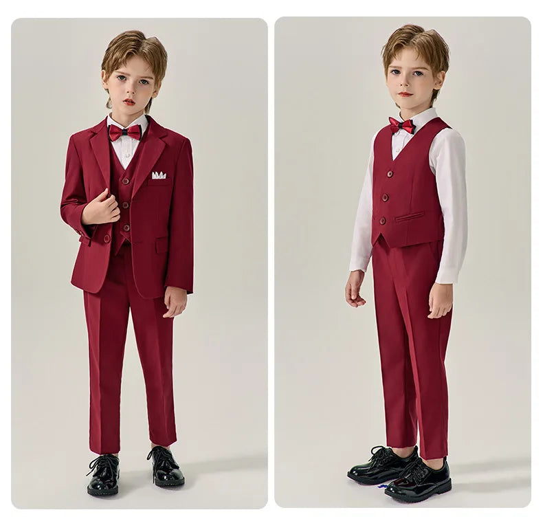 Prince Kids Green Jakcet Vest Pants Bowtie Piano Party Dress Boys Wedding Ceremony Photograph Suit Children Performance Costume