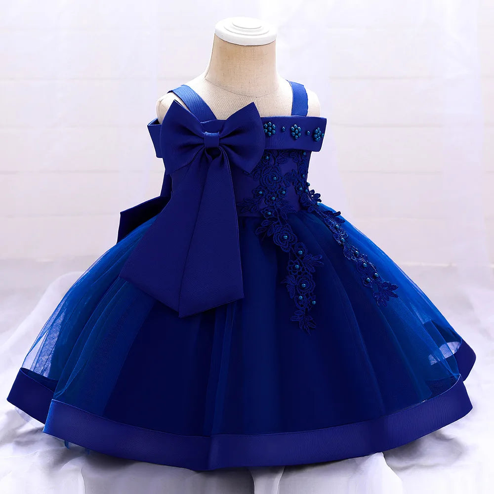 6 12 24 36 Months Baby Girls Dress Big Bow Wedding Party Elegant Little Princess Dress Kids Birthday Present Christmas Vestidos