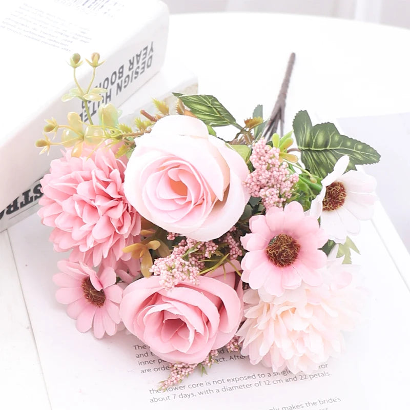 30cm Autumn Artificial Flowers Rose Bride Wedding Christmas Decoration For Vase Home Living Room DIY Fake Bouquet Daisy Plants