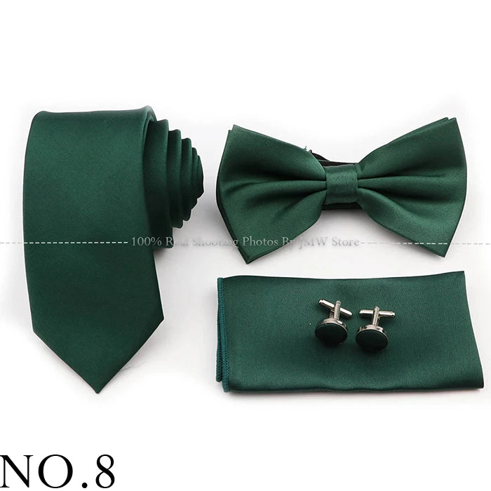 Hot Sale Purple Pink Sage Green Tie Set Polyester Necktie Bowtie Cufflink Brooch For Groom Suit Wedding Cravat Shirt Accessory