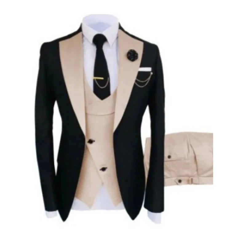 Men Suits 3 Pieces Tailored Best Man Groom Wedding Tuxedo Slim Fit Jacquard Two-color Blazer Jacket Vest Pants Tuxedo Clothing