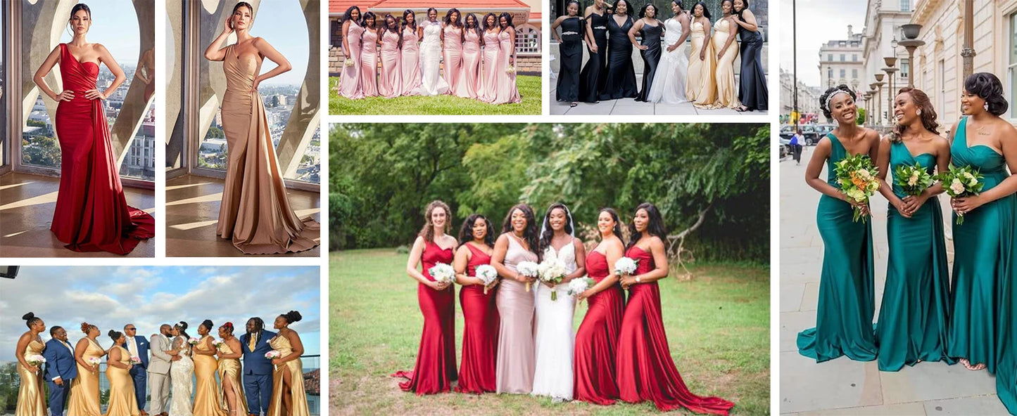 Purple Blue Pink Bridesmaid Dresses Women For Wedding Satin One Shoulder Sexy Mermaid Vestidos Para Bodas Mujer Invitada Chic