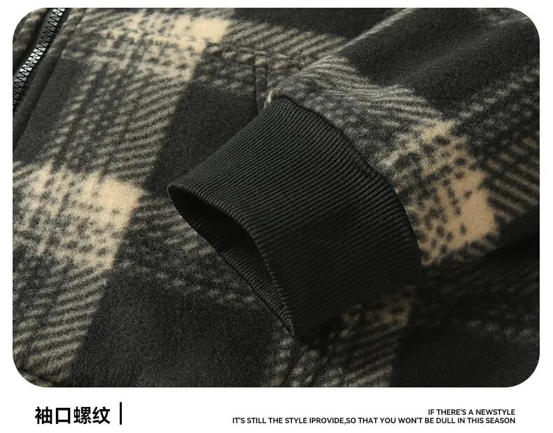 Winter Fashionable Trendy Grid Thickened Warm Lamb Fleece Jacket for Men's Casual Loose Sports Large Size High Quality Jacket