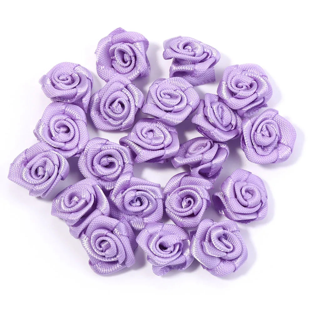 20Pcs/Lot Mini Handmade Rose Flower Satin Ribbon Rosettes Fabric Appliques For Wedding Decoration Craft Sewing Accessories
