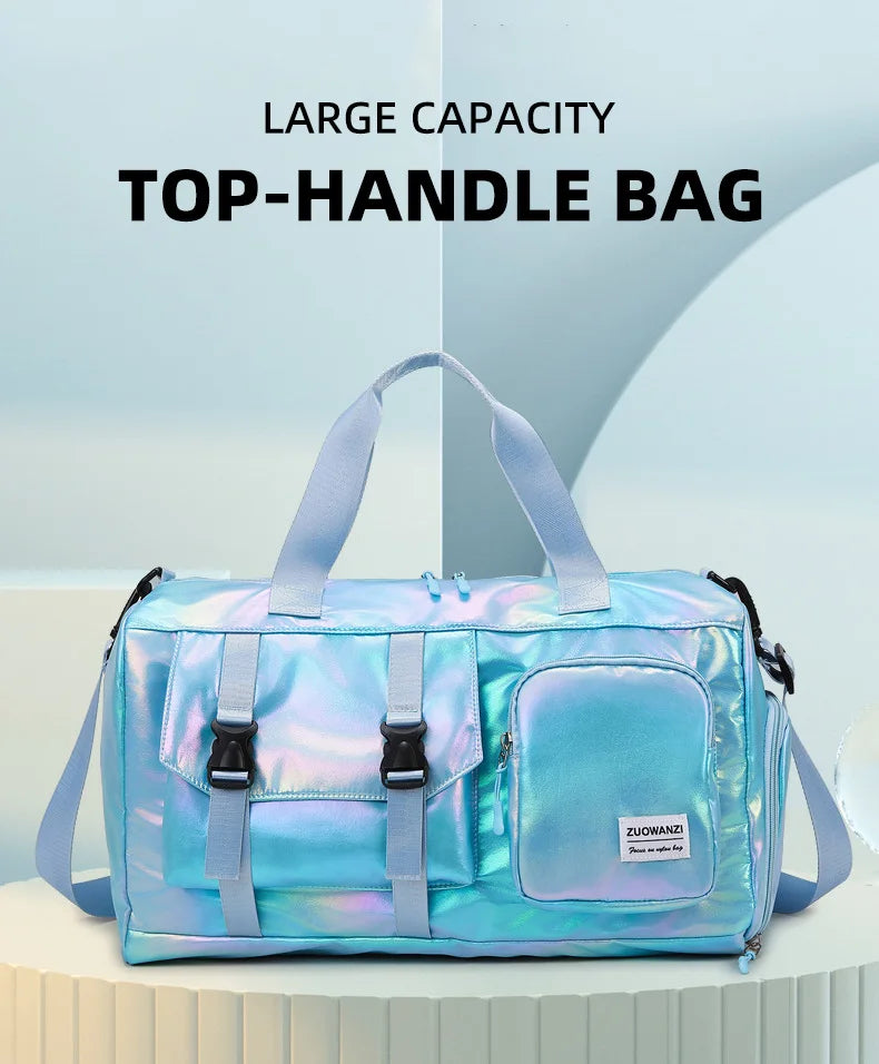 Pearl Glossy Gym Bag Women Fitness Training Handbag Waterproof Yoga Bags Wet Dry Separation Swimming Pack Female Travel Tote Bag