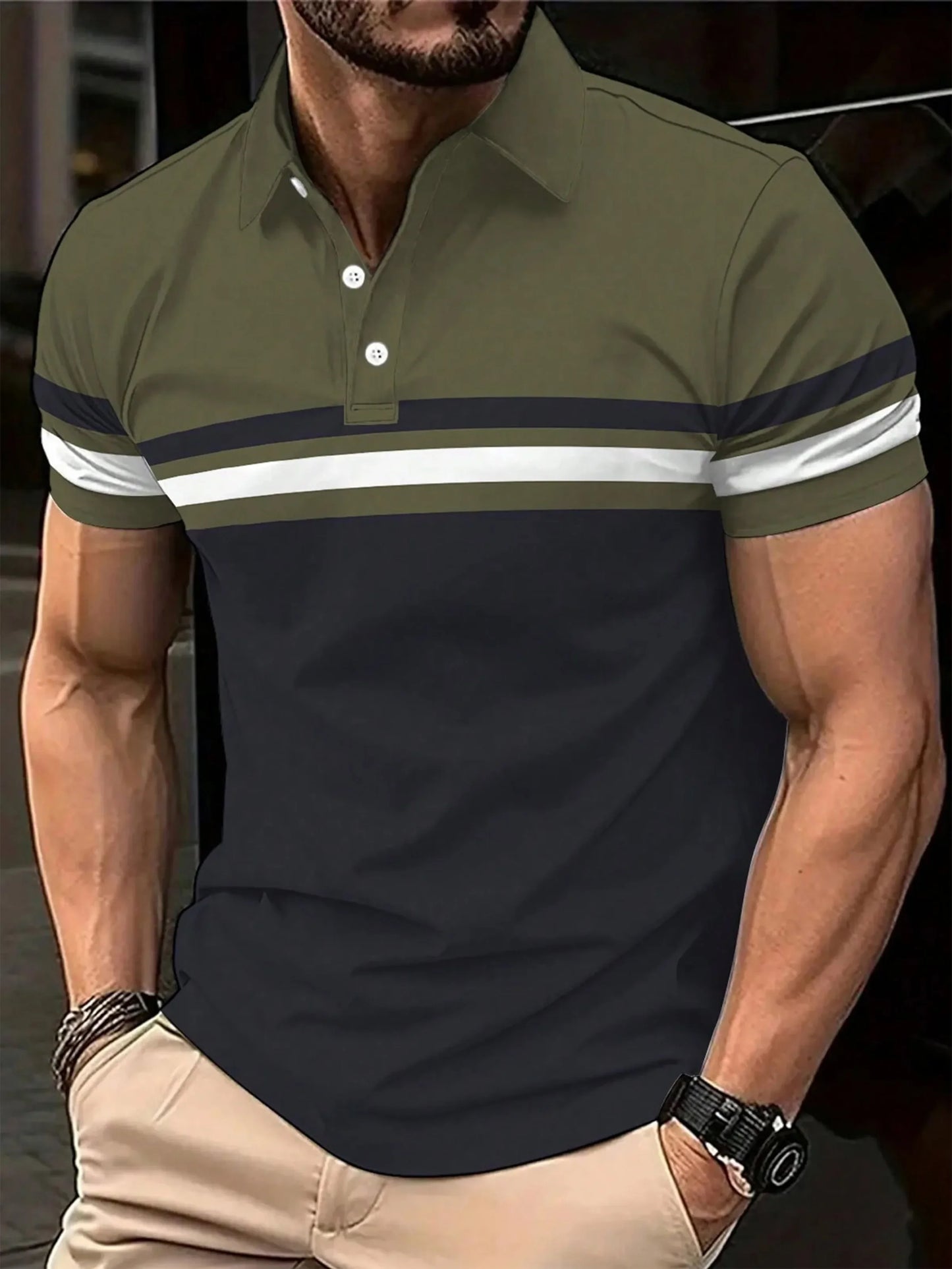 New Summer Men's Polo Shirt Button Collar Short Sleeve Pullover Casual Sports Solid Color Striped Lapel Trend Men's T Shirt