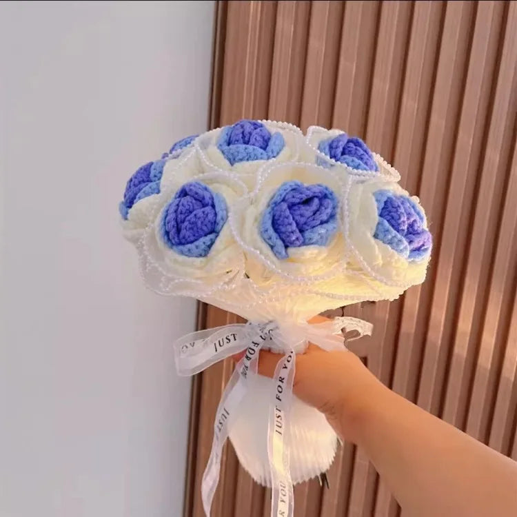 Handmade Knitted Crochet Artificial Rose Bouquet DIY Material Pack Wedding Decoration Bride Holding Flowers Valentine's Day Gift