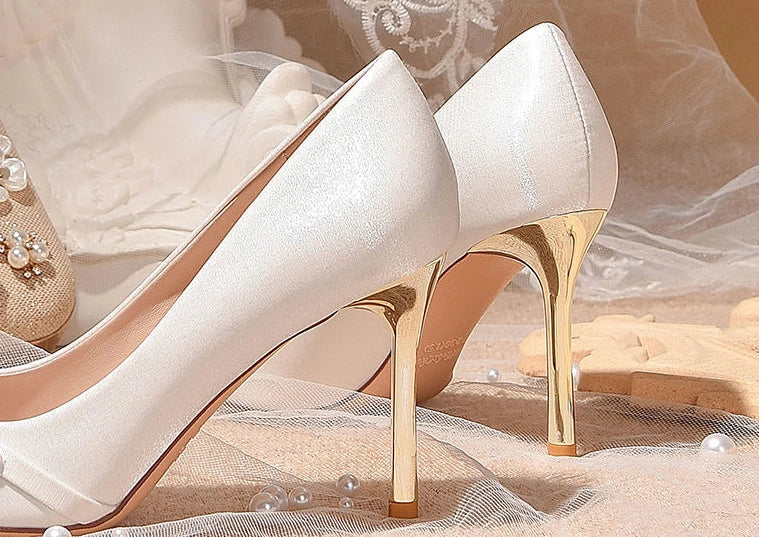 Women's Summer Footwear Bride Pumps Shoes for Woman 2024 Wedding Shoe on Heeled Pointed Toe Pearl Stilito High Heels Popular 39