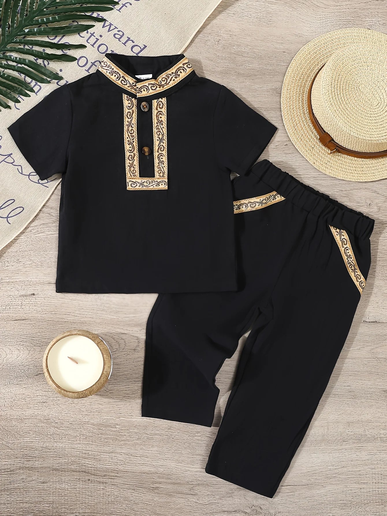 Summer's New Ethnic-Style Clothing For Baby Boys, A Two-Piece Short-Sleeved And Long-Pants Street Simple And Casual Set