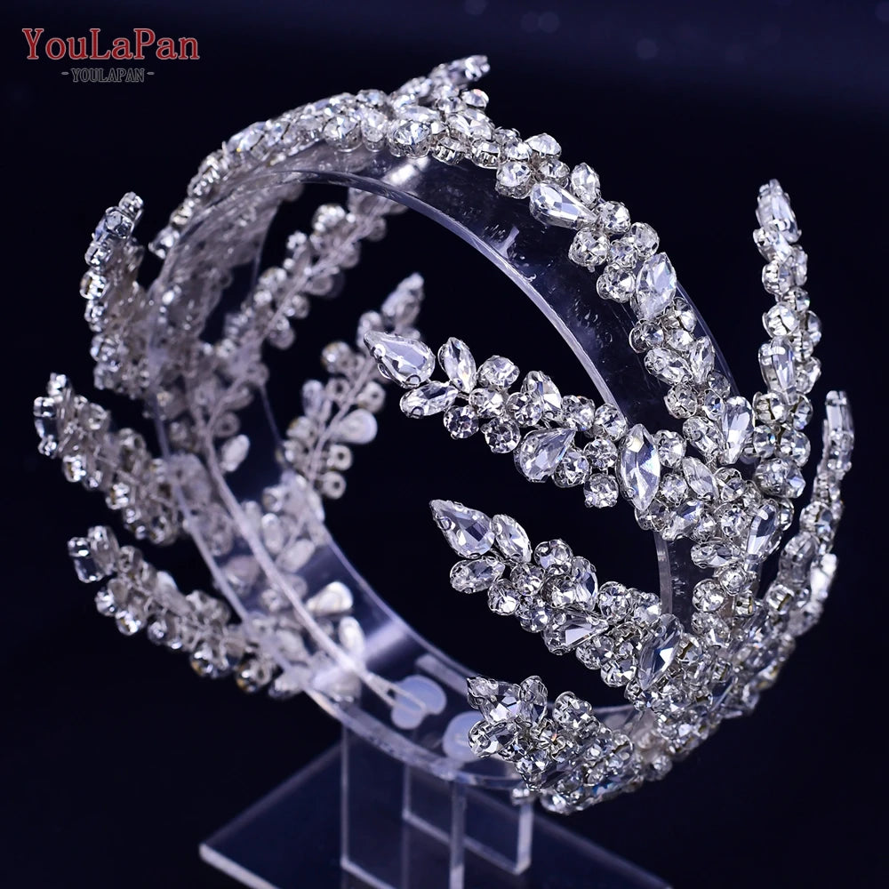 YouLaPan Shiny Crystal Bride Crown Silver Color Bridal Headband Wedding Hair Accessories Pageant Woman Party Headdresses HP372