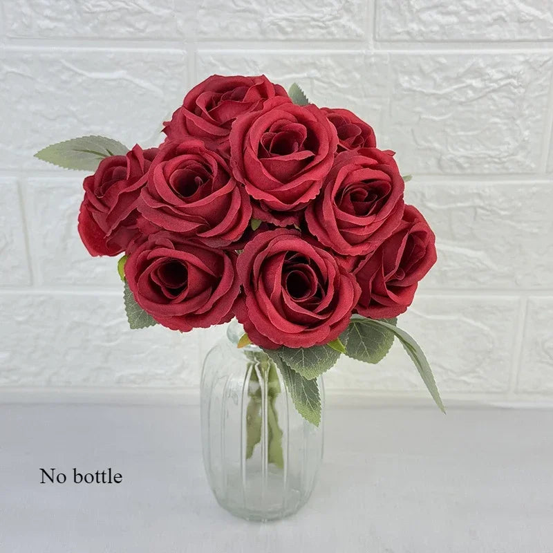 Wedding Bride Pink Roses Bouquet Artificial Flowers Auditorium Decoration Simulation Rose White Fake Flower Cafe Decortive
