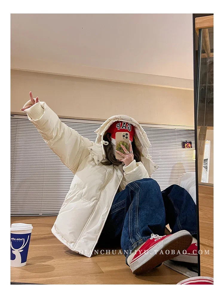 Women Long Down Jackets Coat 2024 Winter Unisex Warm Coat Loose PufferJacket Hooded New Long Parka Windproof Parkas Zipper Coat