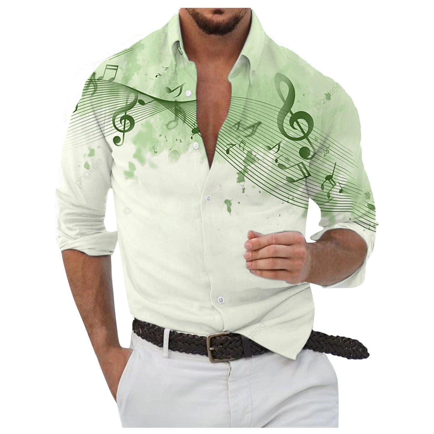 Men's Button Up Shirt Music Notes Collar 3D Print Daily Vacation Long Sleeve Print Clothing Apparel Hawaiian Casual Beach