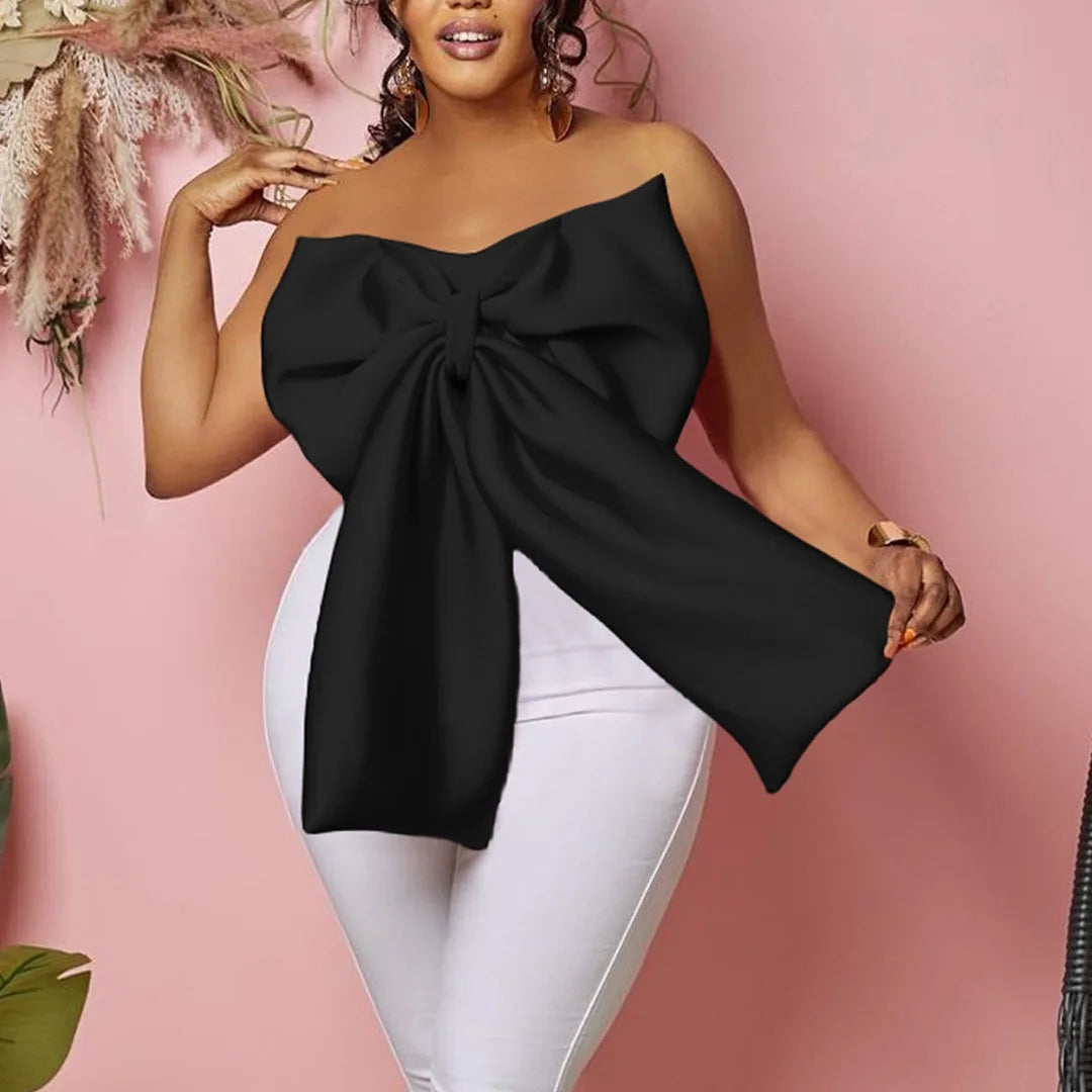Sexy Blouse & Shirts for Woman Off the Shoulder Backless Big Bow Decorate Zipper Closure Fashion Ladies Evening Night Club Tops