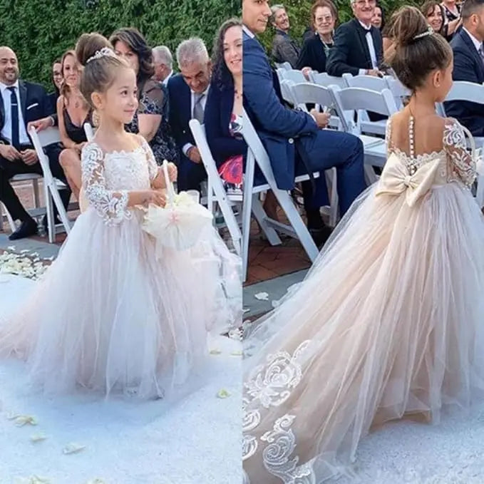 Long Sleeves Flower Girl Dresses for Wedding Junior Bridesmaid Dress Lace First Communion Dress