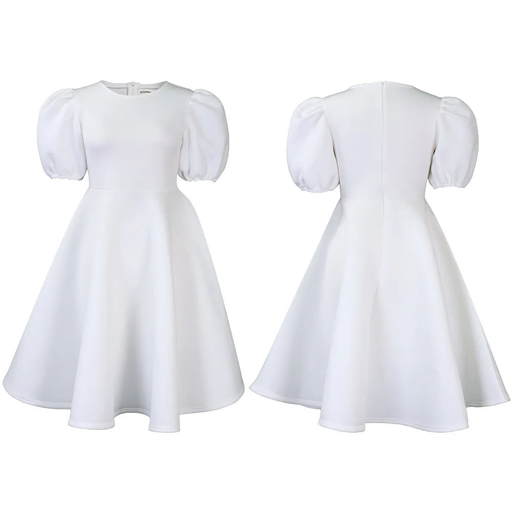 Elegant Party Dresses for Women O Neck Short Sleeve High Waisted A Line Pleated Mid Calf Luxury Birthday Dinner Vestidos Mujer