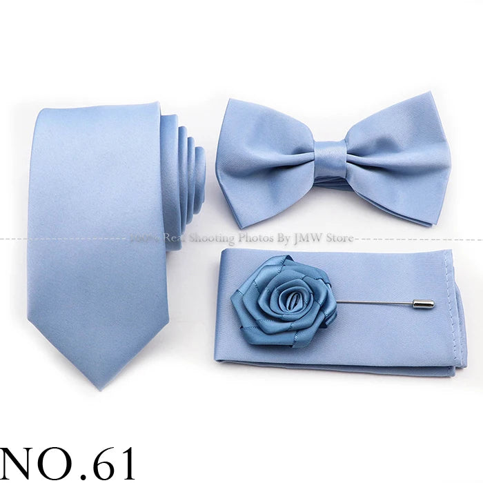 Hot Sale Purple Pink Sage Green Tie Set Polyester Necktie Bowtie Cufflink Brooch For Groom Suit Wedding Cravat Shirt Accessory