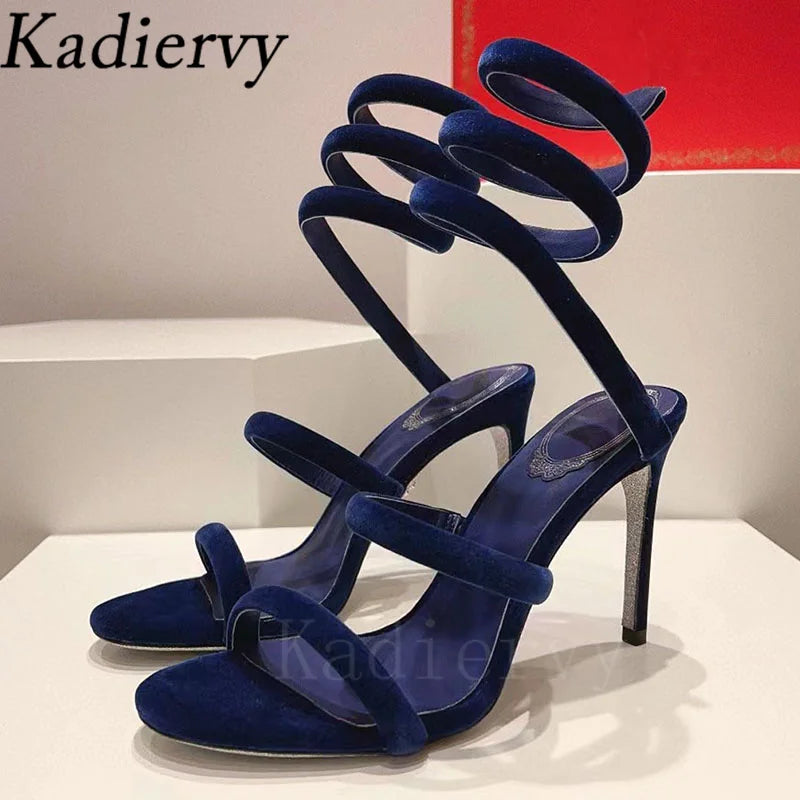 Summer High Heels Gladiator Sandals Women Ankle Snake Twine Around Runway Shoes Woman Stiletto Sandals Woman Sandalias Mujer