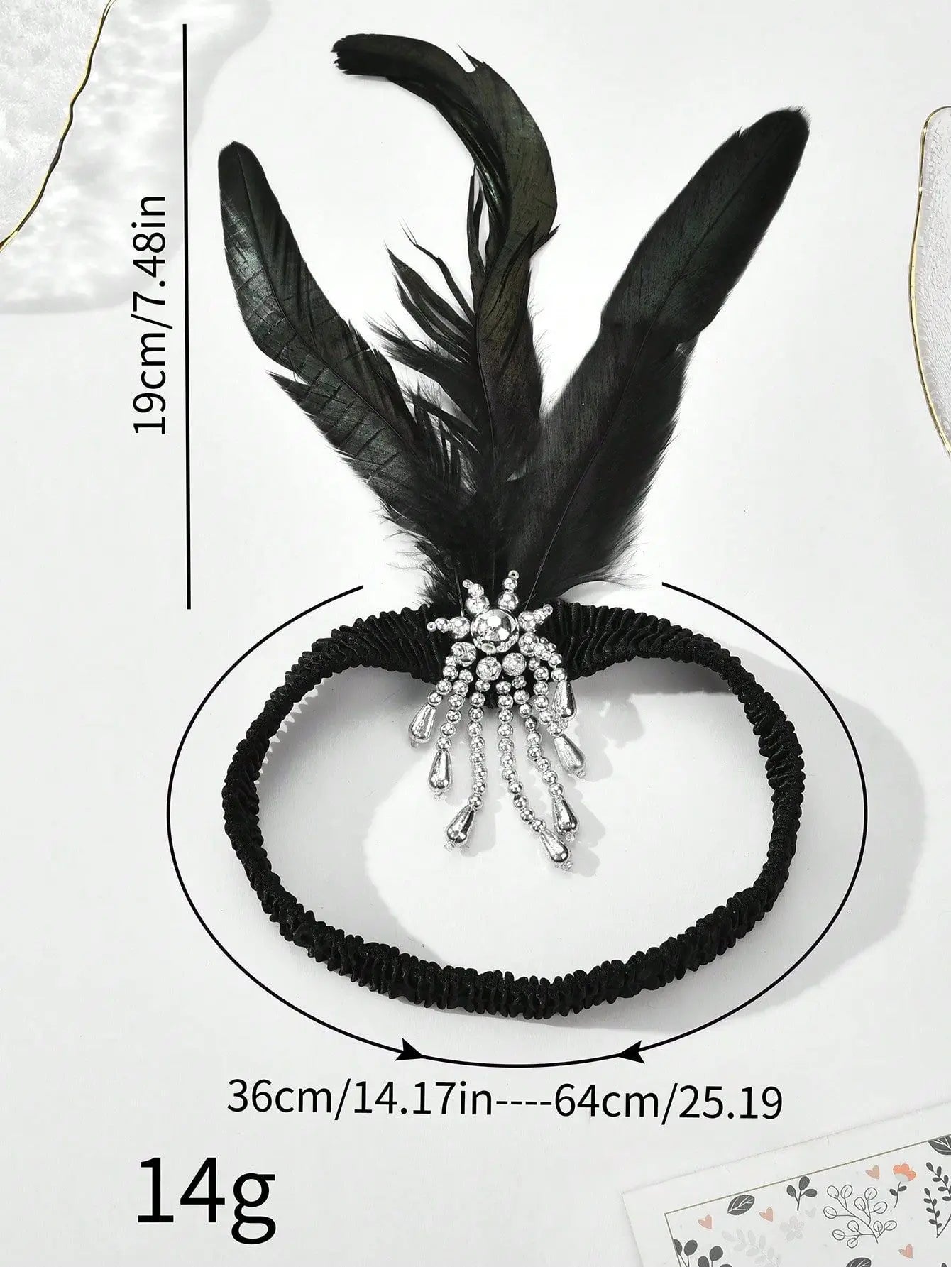 Women's Black Hair Accessories Beaded Sequin Hair Band 1920s Retro Gatsby Single Party Ladies Headwear Dress UP Feather Headband