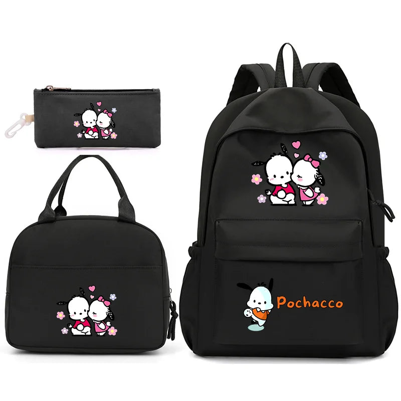 3pcs/Set Pochacco Backpack with Lunch Bag for Teenagers Student School Bags Casual Comfortable Travel Set
