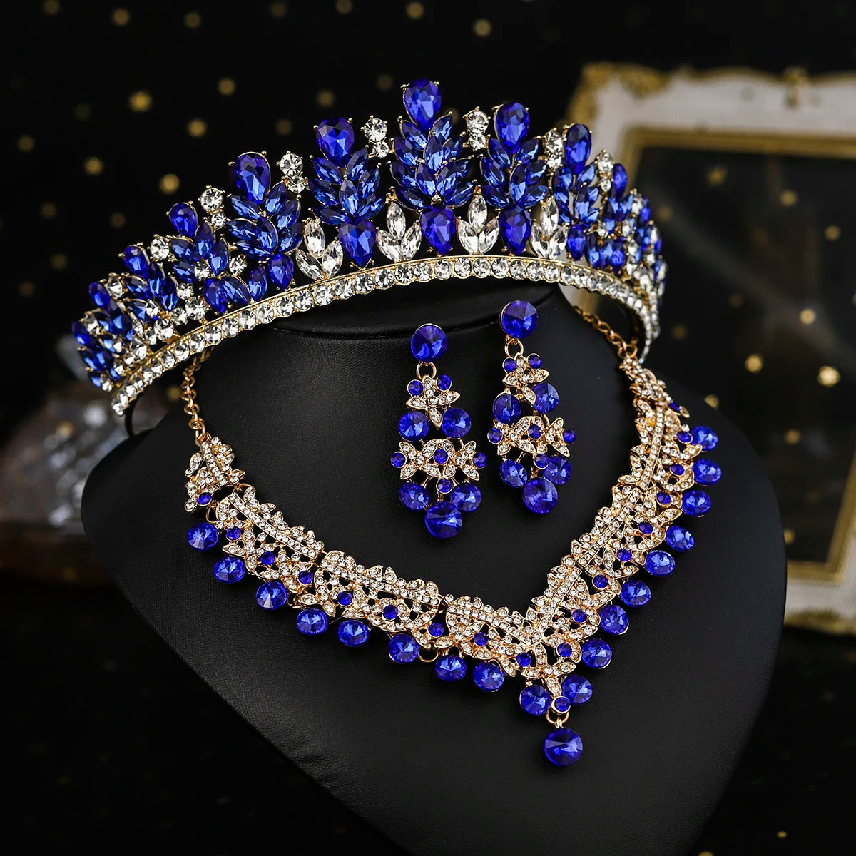 Bridal Wedding Elegant Headpieces Crystal Crown Tiara Classic Earrings & Necklace Set Jewelry Accessories Gifts for Friends