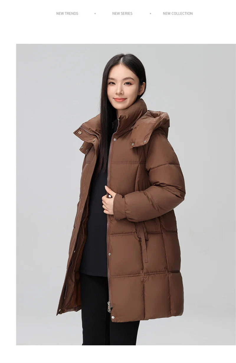 2024 New Winter Women Jacket Mid Long Hooded Parka Cotton Padded Jacket Female Parkas Loose Casual Warm Outwear Snow Wear Coats