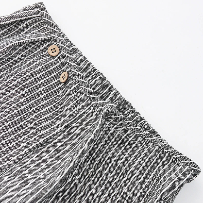 Children's Retro Striped Cotton And Linen Pant Spring Autumn New Japanese Boys And Girls Casual Loose Wide-Leg Pants WTP122