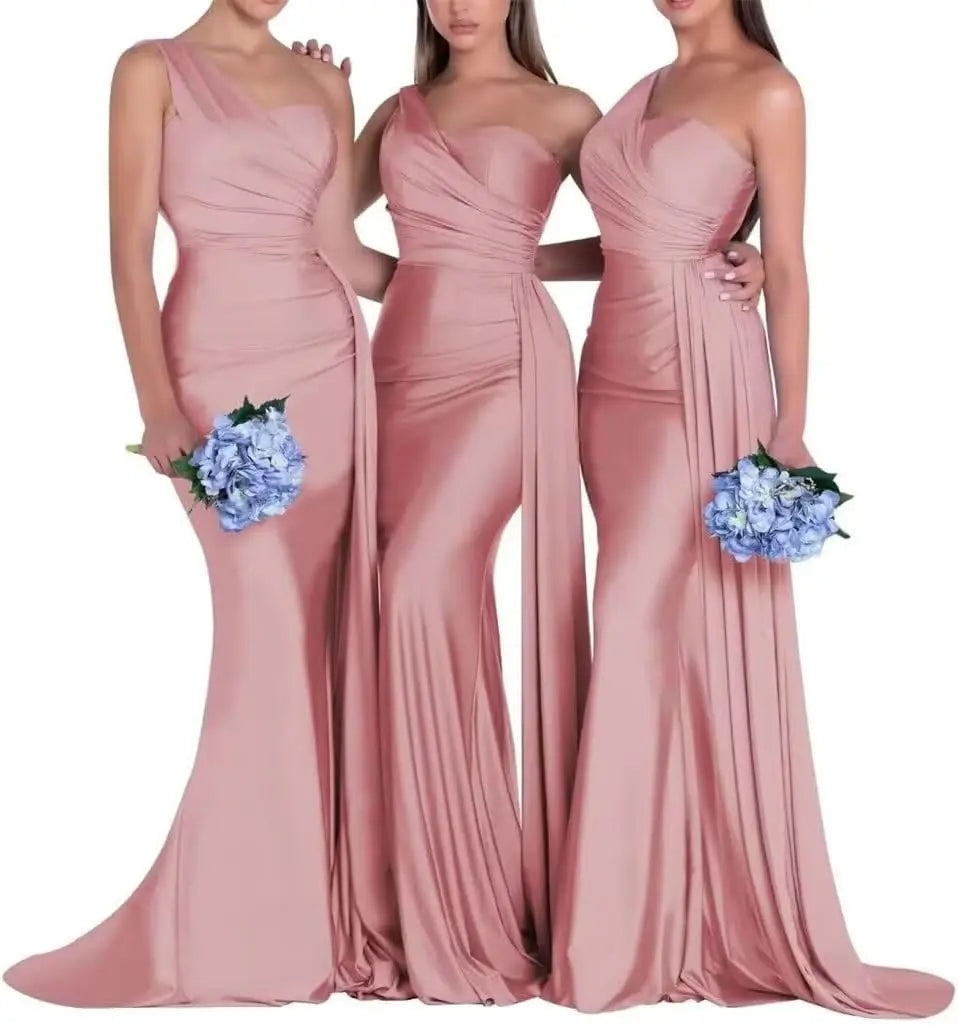 Purple Blue Pink Bridesmaid Dresses Women For Wedding Satin One Shoulder Sexy Mermaid Vestidos Para Bodas Mujer Invitada Chic