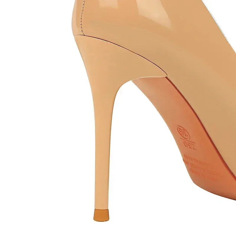 Women 7cm High Heels Career Temperament Work Pumps Lady Stiletto Heels Glossy Leather Fetish Royal Blue Nude Party Concise Shoes