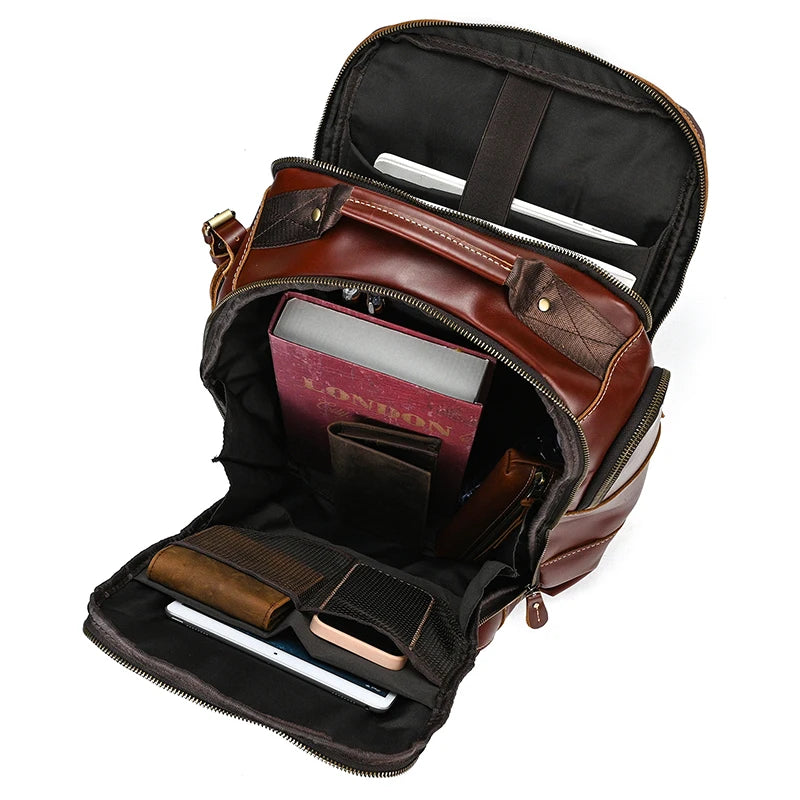 Newsbirds men's leather backpack retro luxury fashion style bagpack travel bag backpack school bag for man leather daypack men
