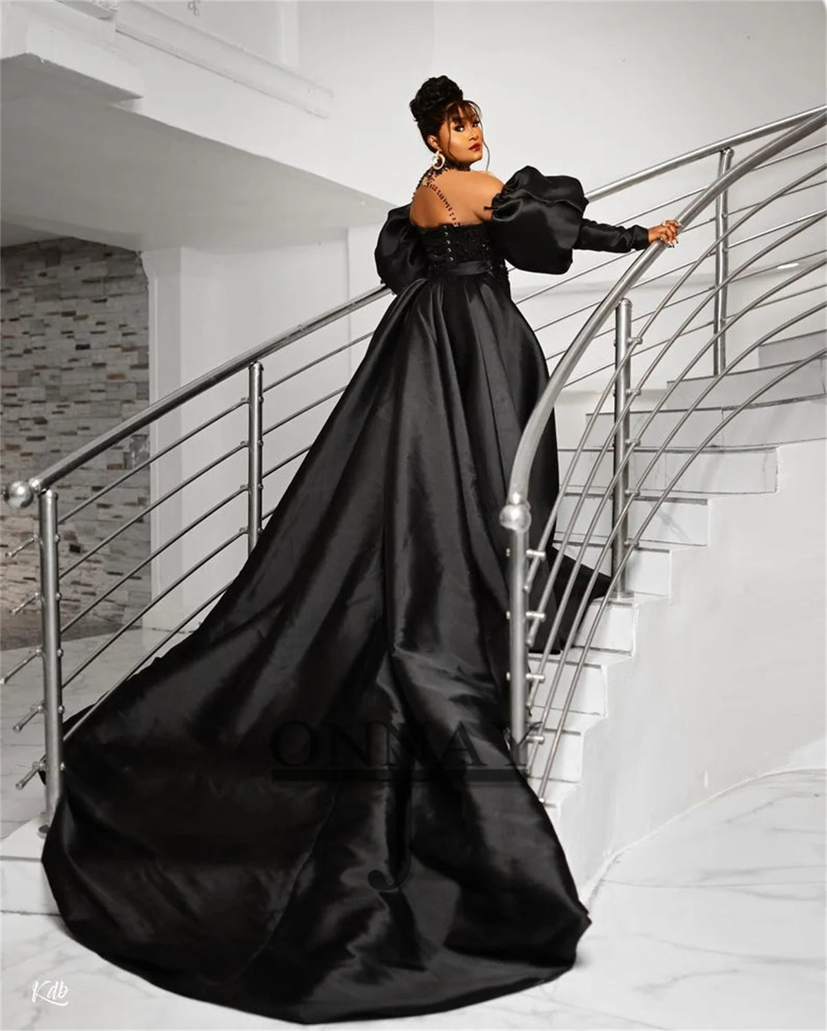 Customized Black Prom Dresses for African Women Detachable Train Saudi Arabric Gala Bespoke Gown Evening Vestidos De Fiesta