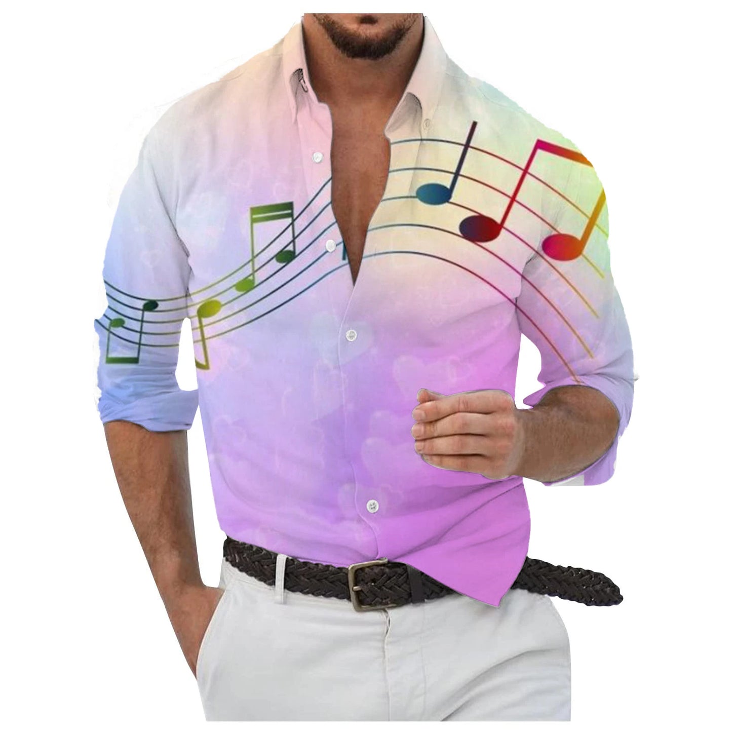 Men's Button Up Shirt Music Notes Collar 3D Print Daily Vacation Long Sleeve Print Clothing Apparel Hawaiian Casual Beach