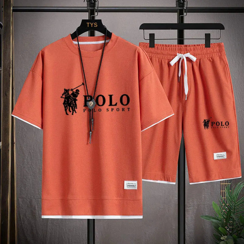Men's short sleeved T-shirt and sports shorts set casual sportswear Korean fashion summer