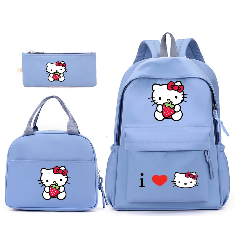 3pcs/Set Hello Kitty Backpack with Lunch Bag for Teenagers Student School Bags Casual Comfortable Travel Set