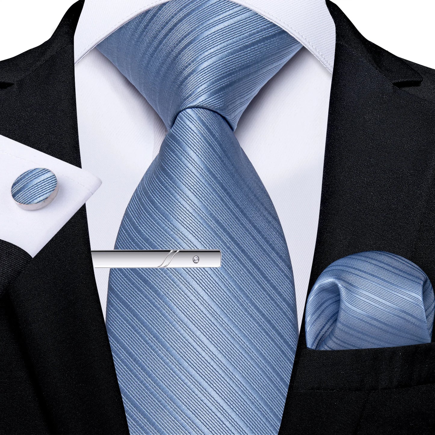 Men's Tie Set with Clip Luxury Retro Red Blue Floral 8cm Necktie Handkerchief Cufflinks Wedding Party Business Accessories Gift