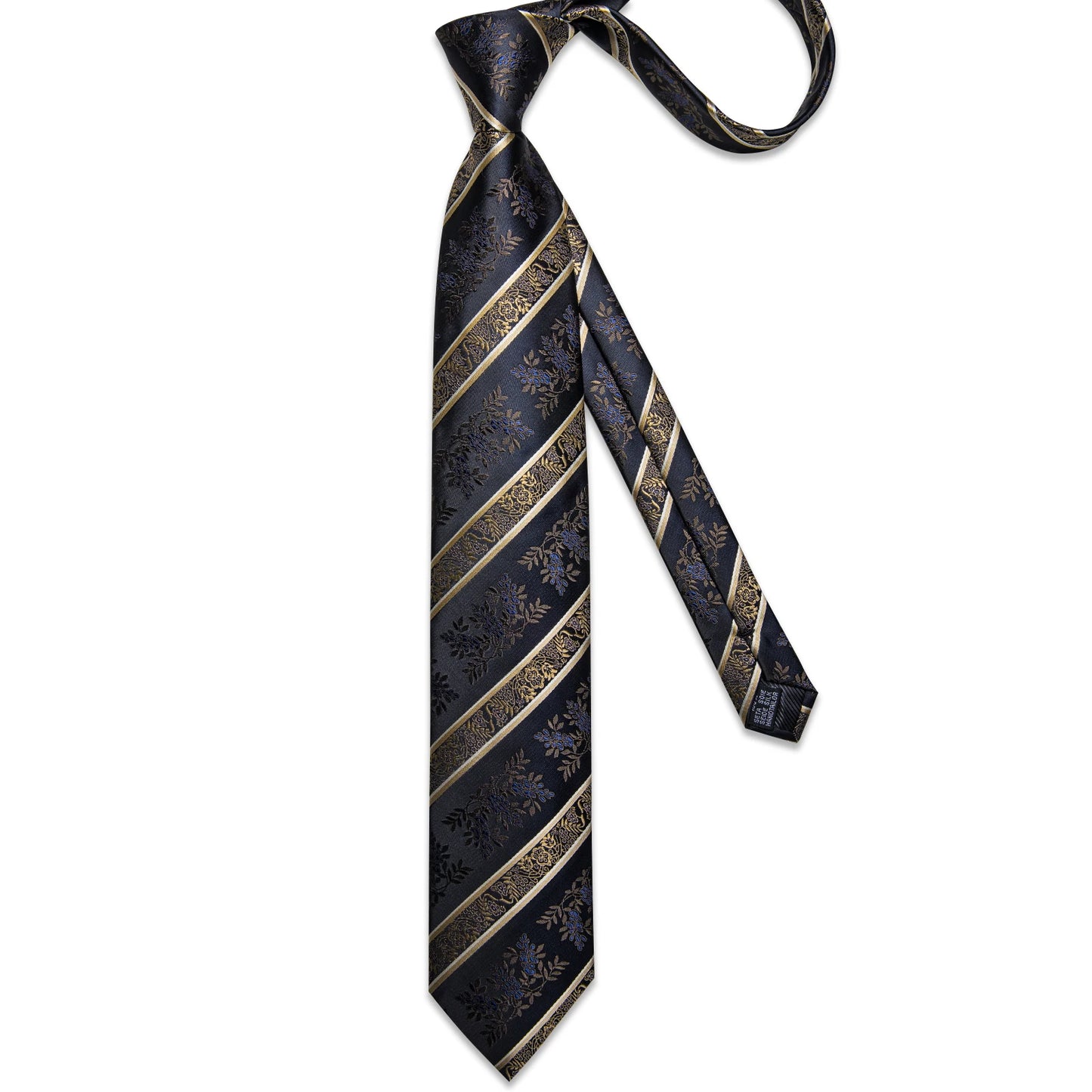 Men's Tie Set with Clip Luxury Retro Striped Floral 8cm Necktie Handkerchief Cufflinks Wedding Party Business Accessories Gift