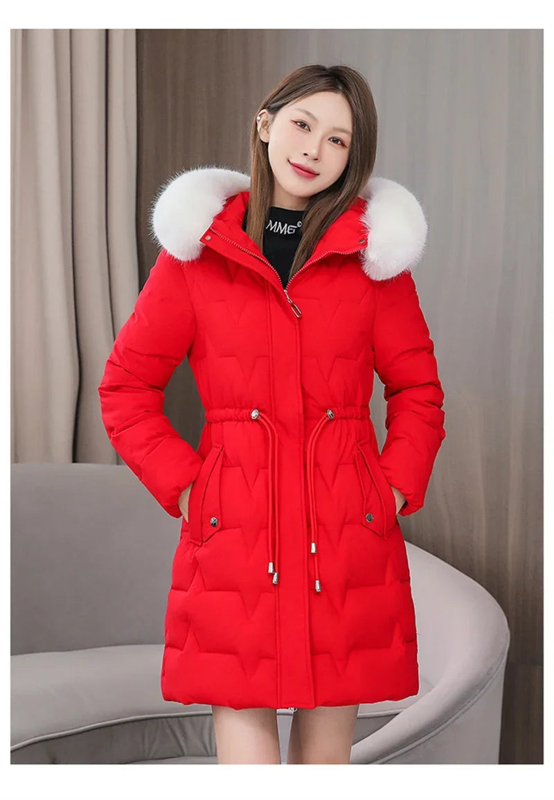 2025 New Winter Women Parka Fur Hooded Jackets Thicken Warm Cotton-padded Puffer Coat Casual Long Parkas Clothes Loose Outerwear