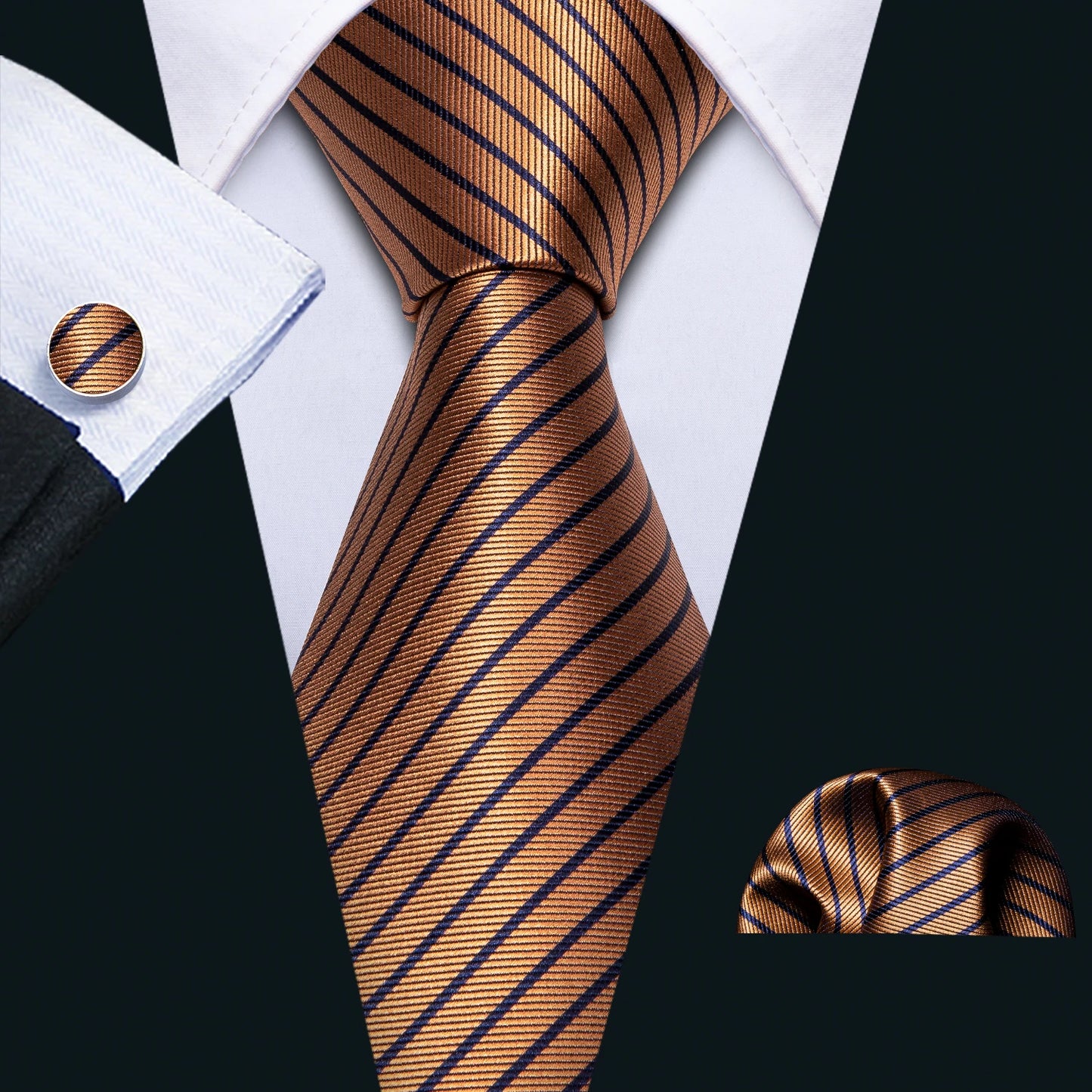 Barry.Wang Gold Beige Yellow Brown Tulip Silk Men Tie Handkerchief Cufflink Set Jacquard Necktie for Male Wedding Business Party