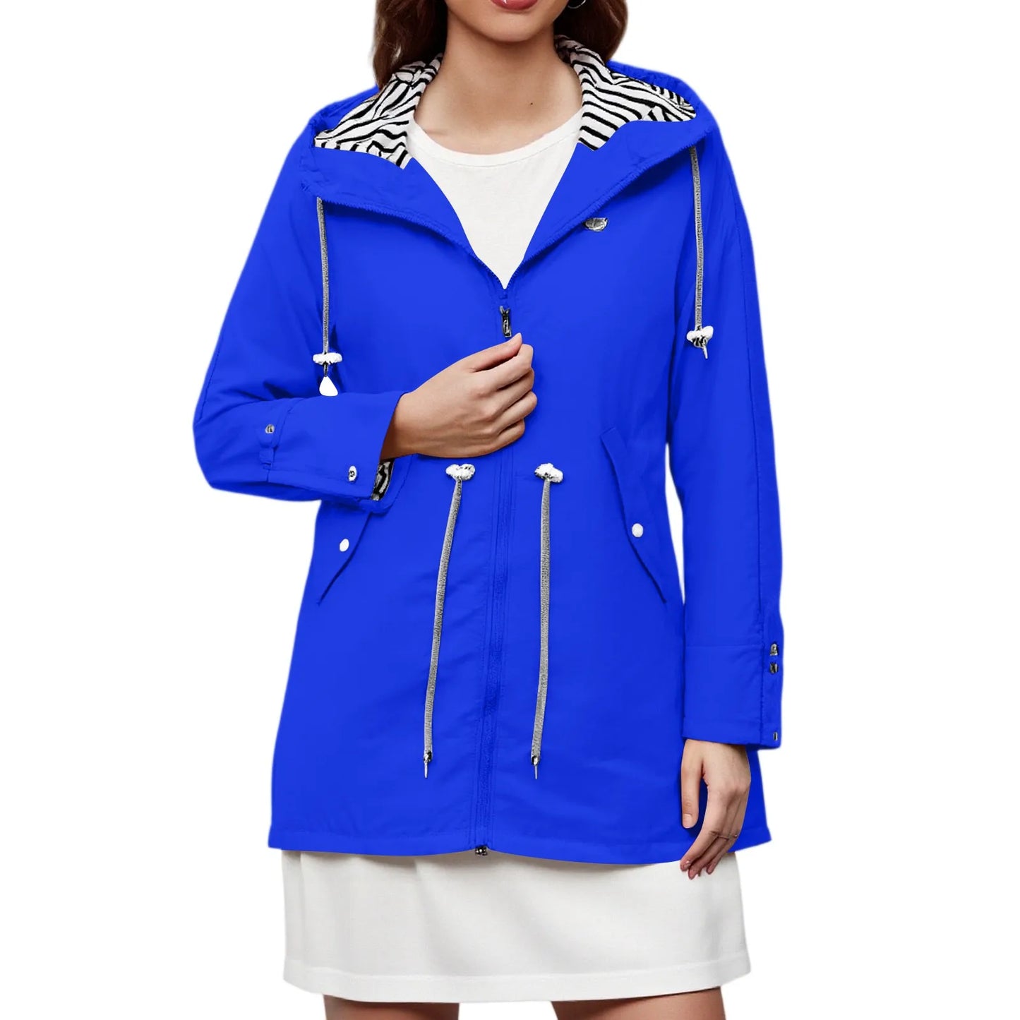 2025 New Long-sleeved Raincoat Zipper Women's Jacket Outdoor Hooded Mountaineering Jacket Waterproof and Windproof Coats