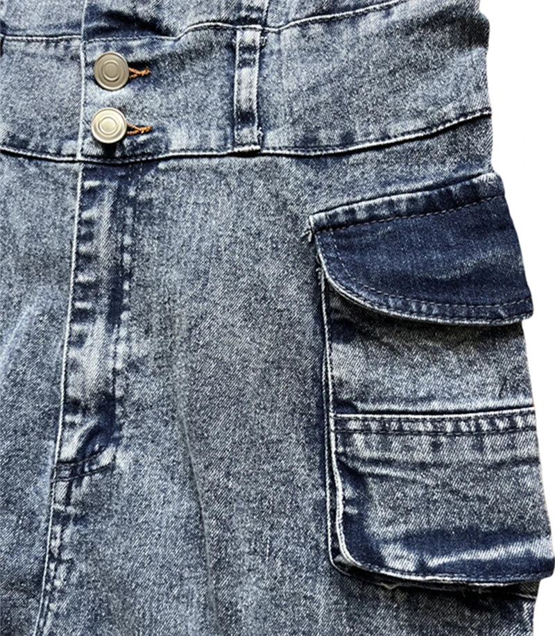 Casual Slim Short Sleeve Stretch Stir Fried Floral Washed Denim Jumpsuit Jeans Playsuit Cotton Flared Pants Jump Suit Overalls