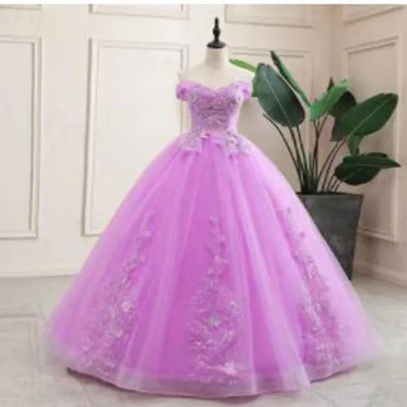 Luxury 15 Quinceanera Dresses Ball Gown Puffy Long Lace Appliques Prom Dress Customized Student Show Graduation Host Party Dress
