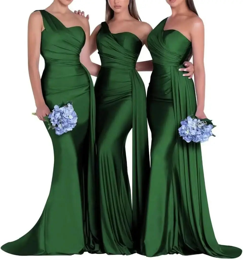 Purple Blue Pink Bridesmaid Dresses Women For Wedding Satin One Shoulder Sexy Mermaid Vestidos Para Bodas Mujer Invitada Chic