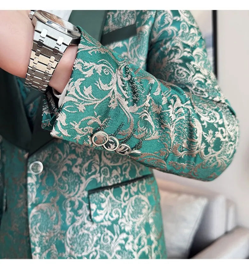 Spring 2025 Men's British Style Business Casual Three-Piece Suit Vest Trousers High-Density Jacquard Wedding Dress