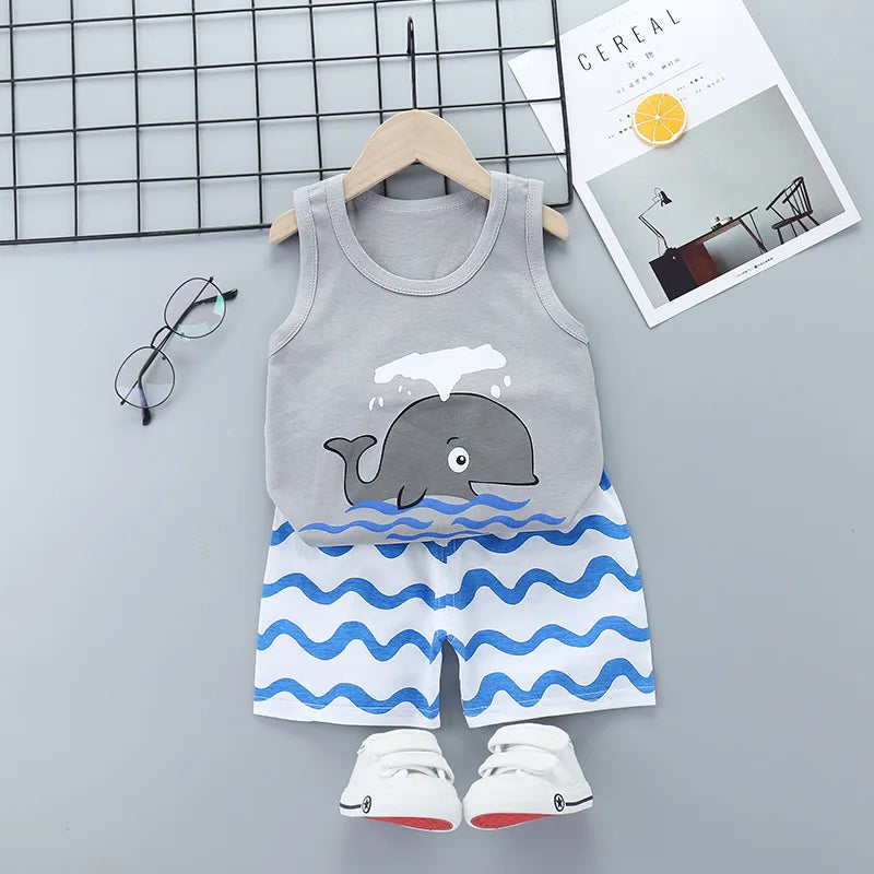 2025 New Summer Children Clothing Set Boys Girls Sleeveless Shorts Children's Suspenders Baby Vest set Kids Clothes